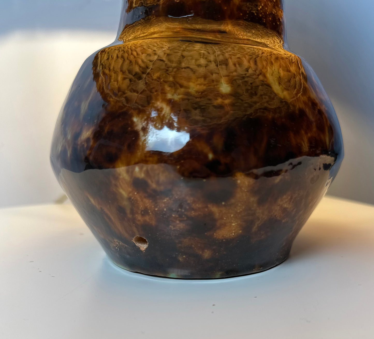 Mid-century ceramic lamp with wicker cap