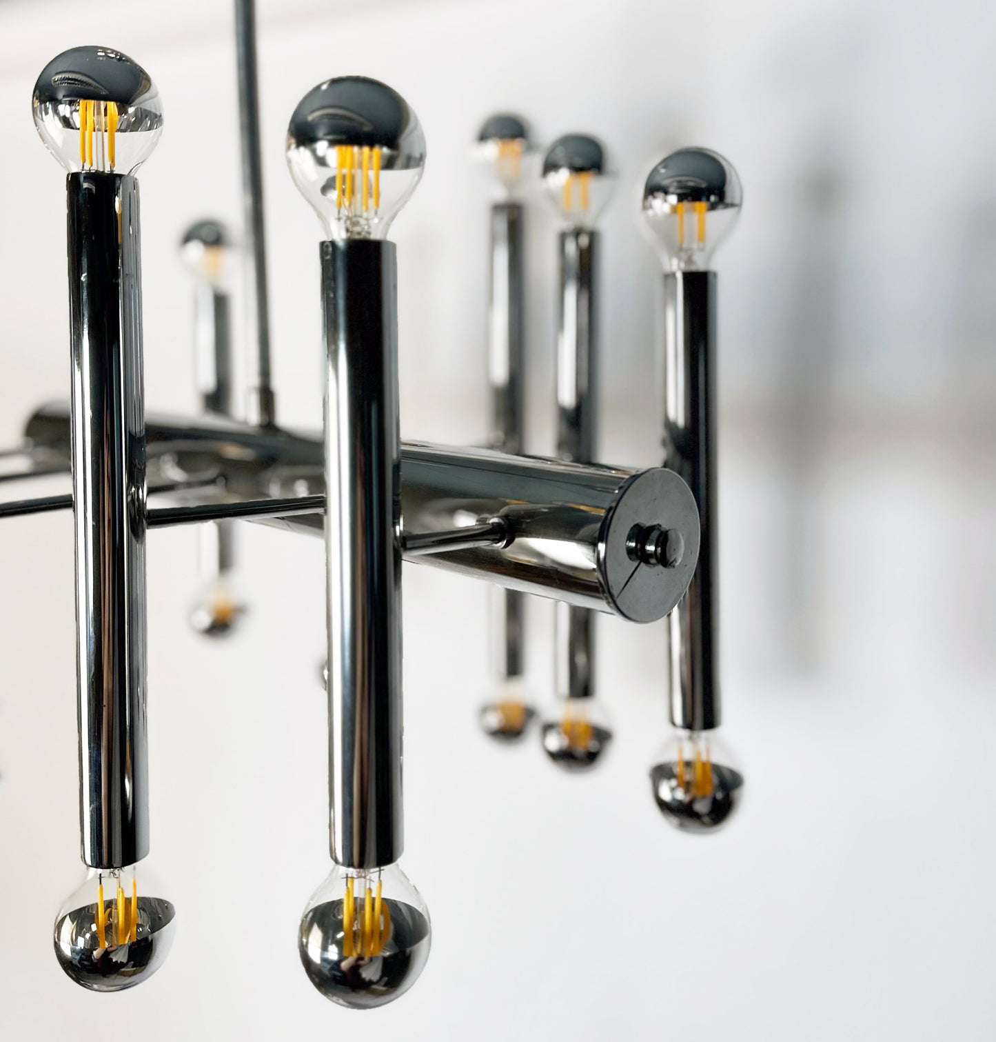 Vintage chrome pendant lamp attributed to Gaetano Sciolari