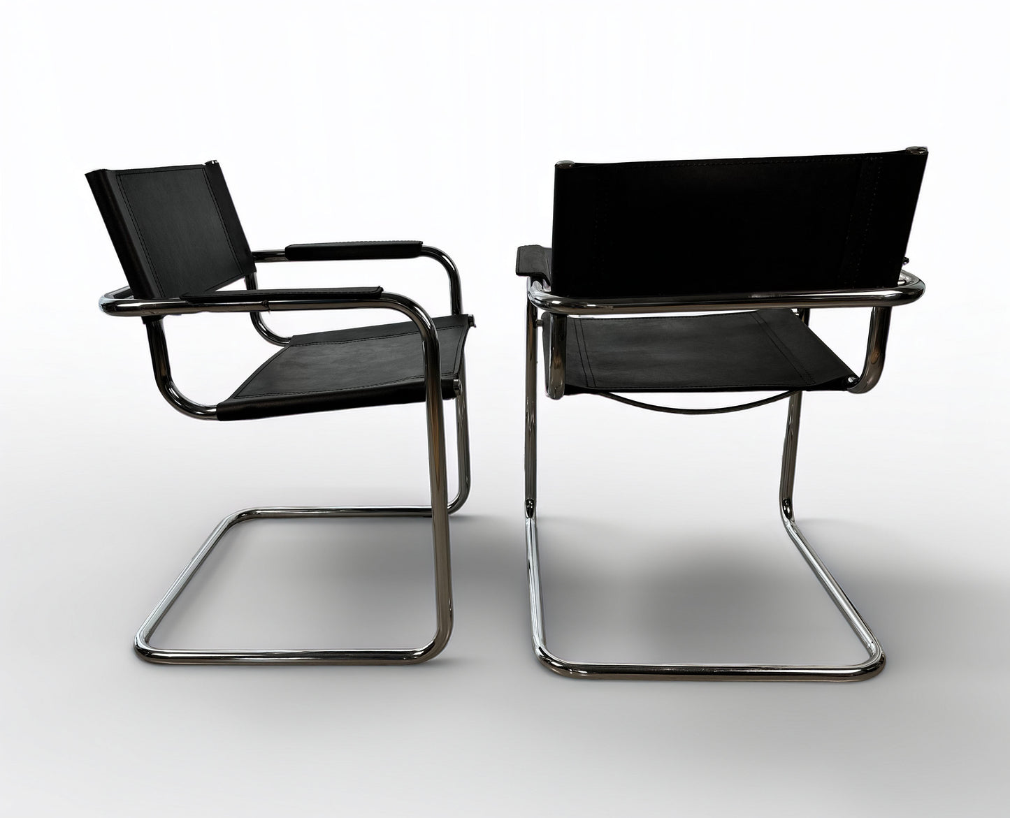 Set of 6 Vintage Cantilever Chairs in Chrome & Black