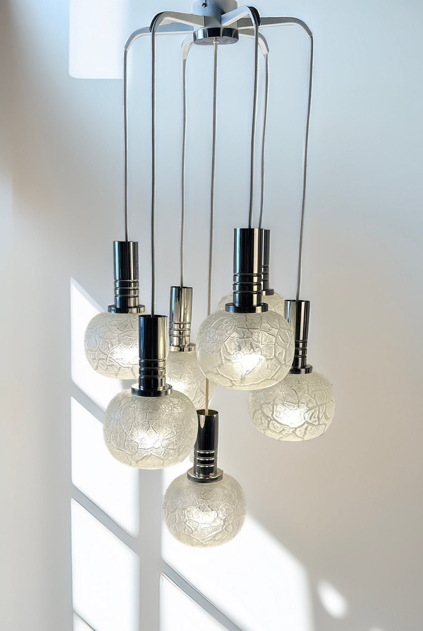 Vintage Doria Leuchten-lamp with 7 globes in crackled glass