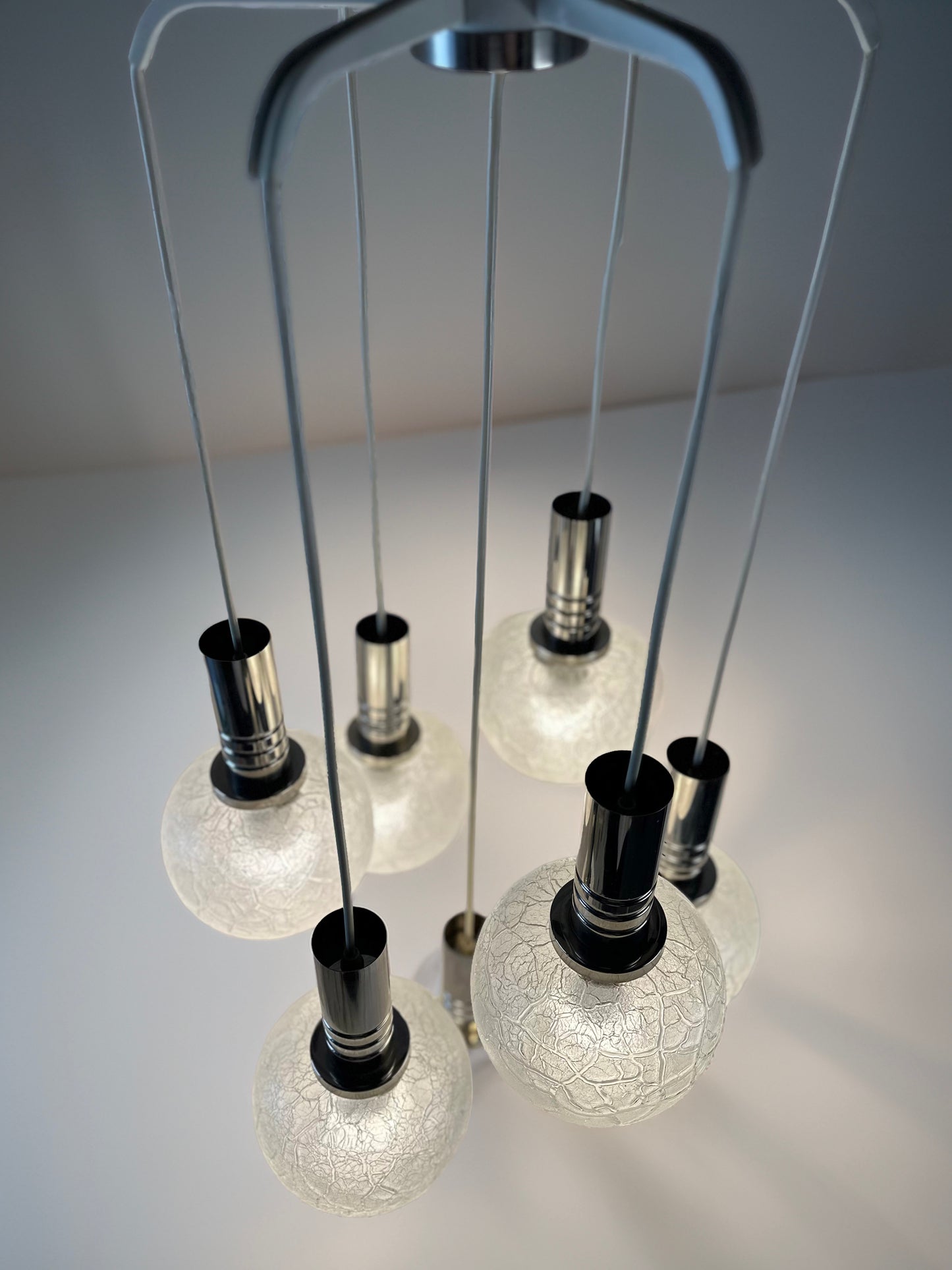 Vintage Doria Leuchten-lamp with 7 globes in crackled glass