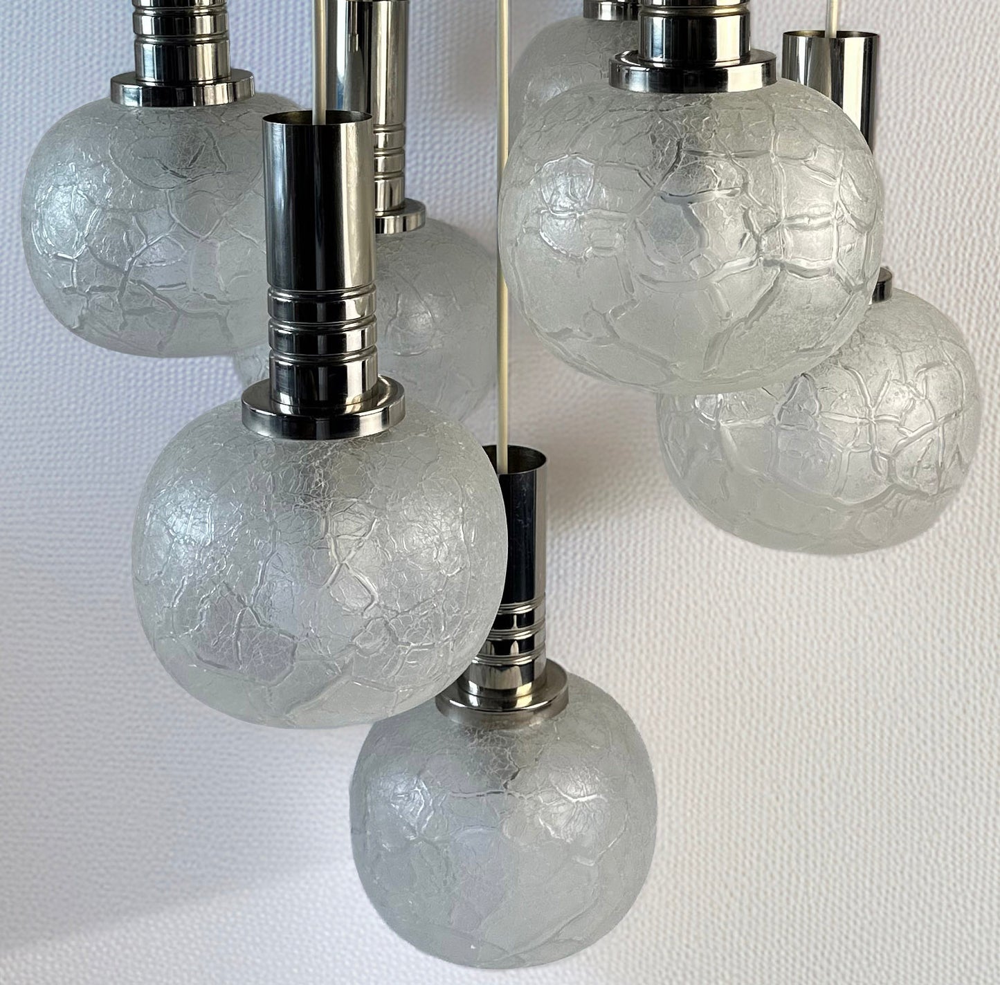 Vintage Doria Leuchten-lamp with 7 globes in crackled glass