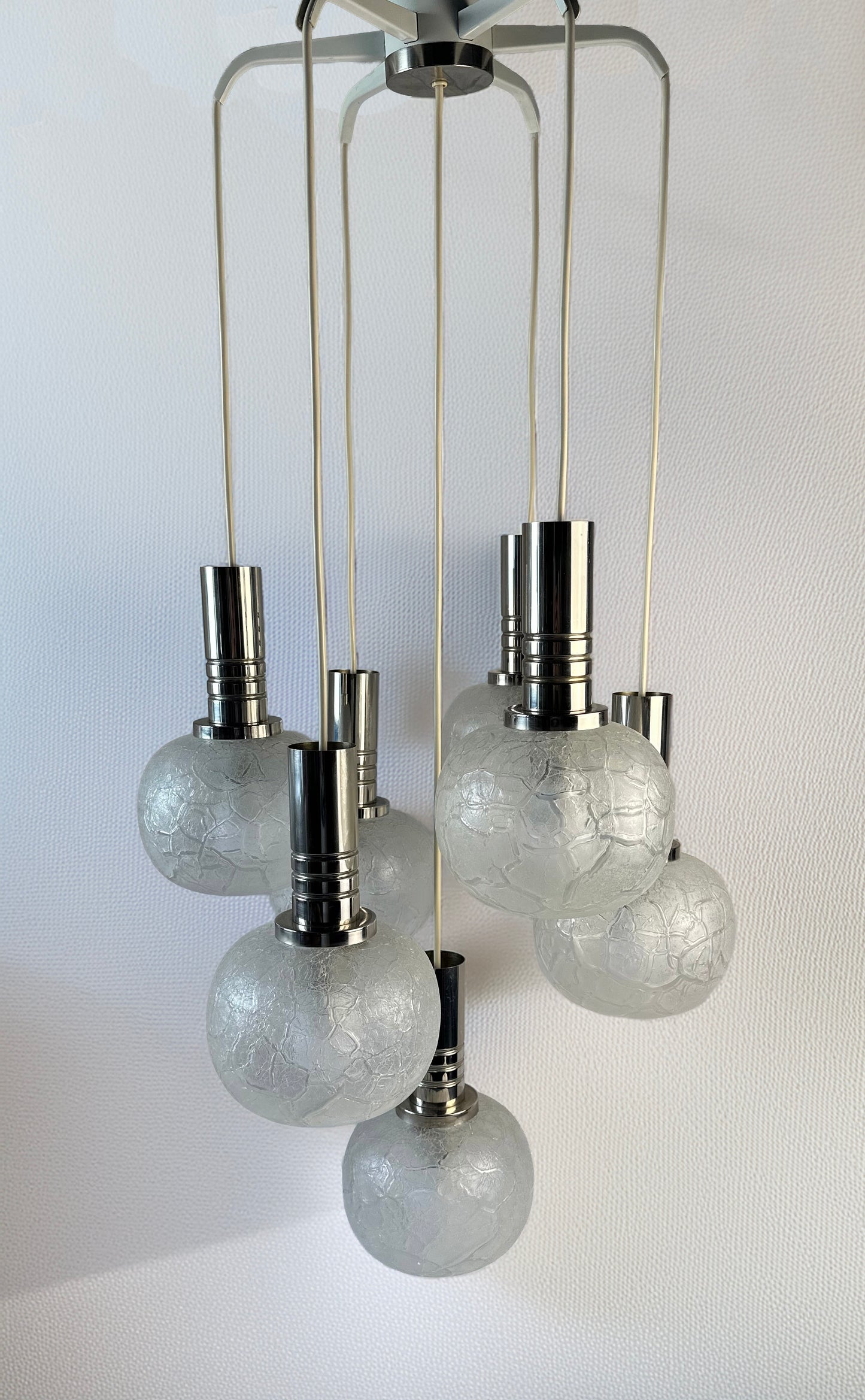 Vintage Doria Leuchten-lamp with 7 globes in crackled glass