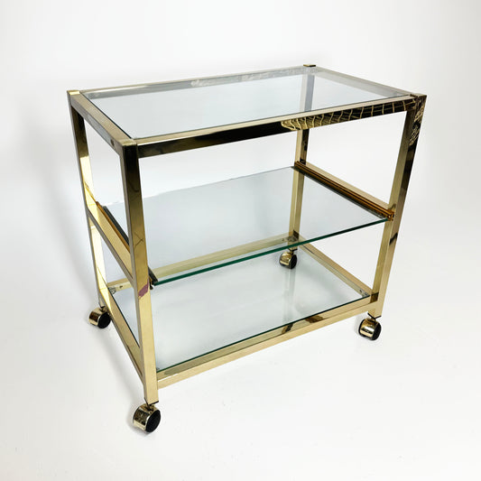 Vintage 80s golden chrome side table