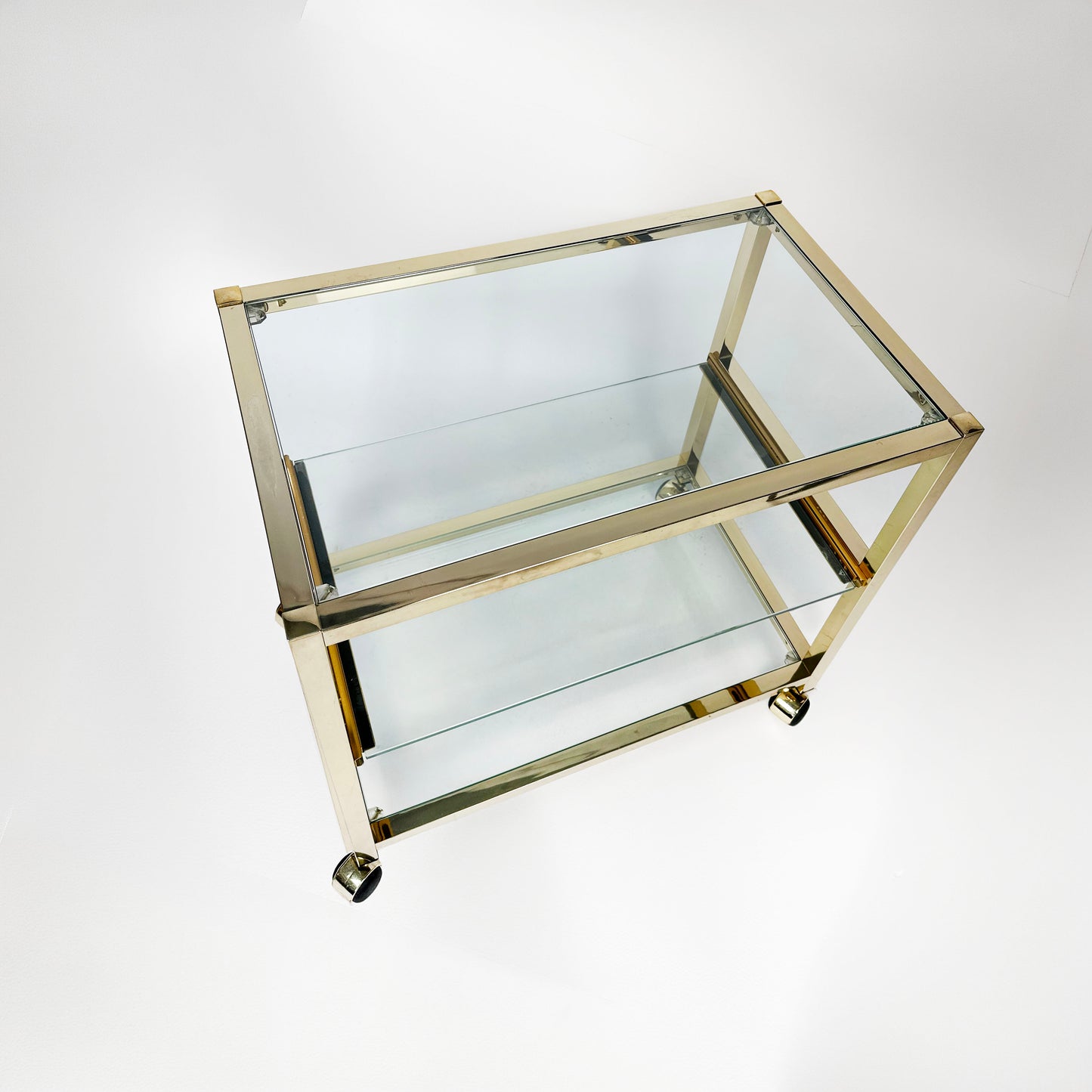 Vintage 80s golden chrome side table