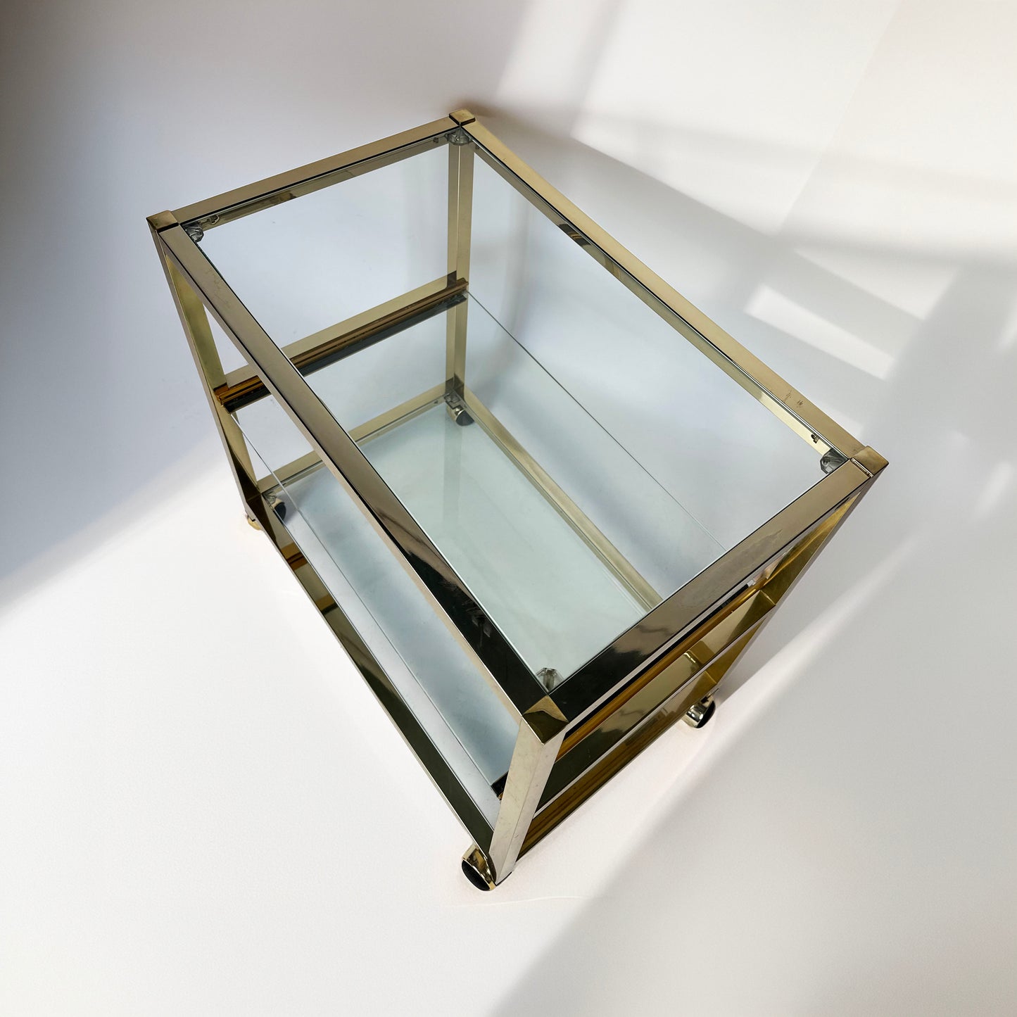 Vintage 80s golden chrome side table