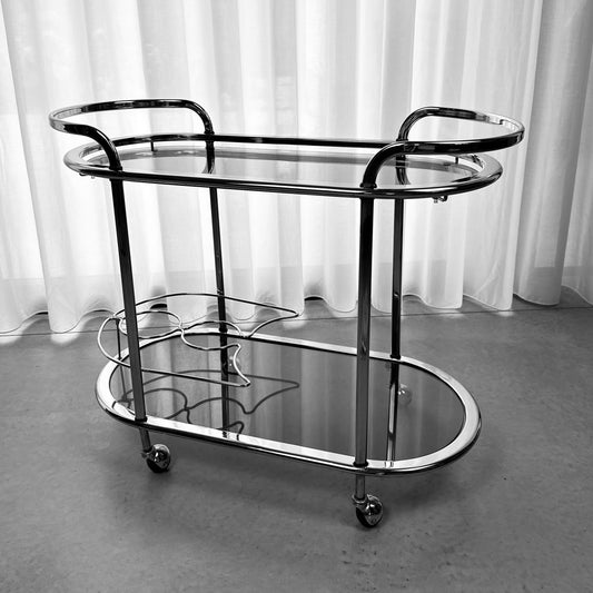Vintage 70s chrome and glass bar cart
