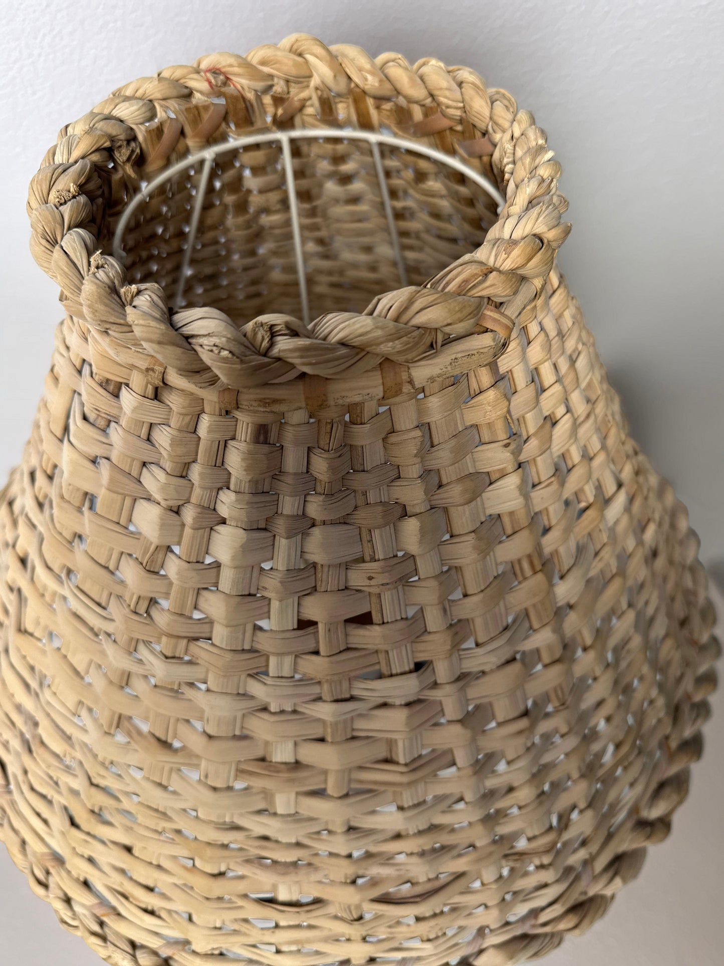 Mid-century ceramic lamp with wicker cap