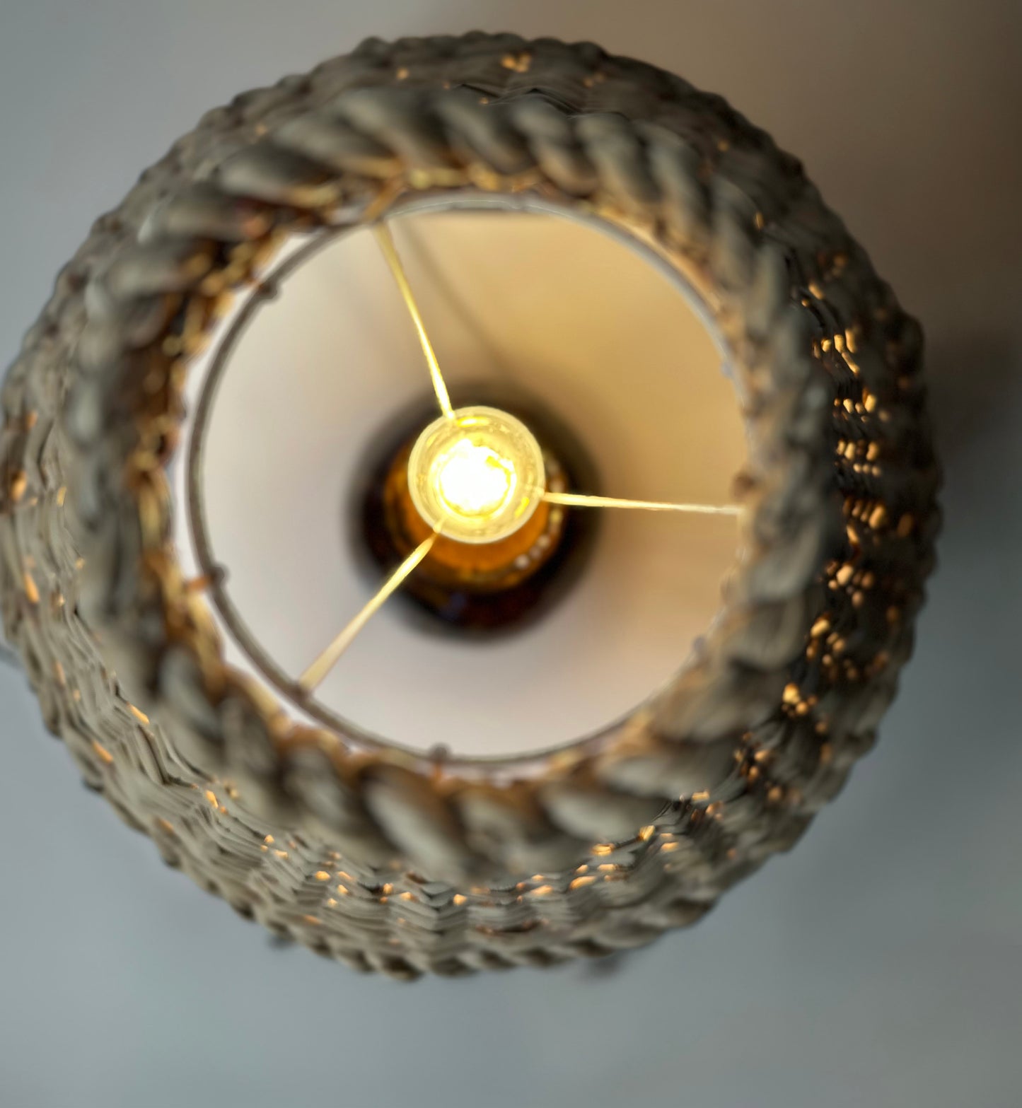 Mid-century ceramic lamp with wicker cap