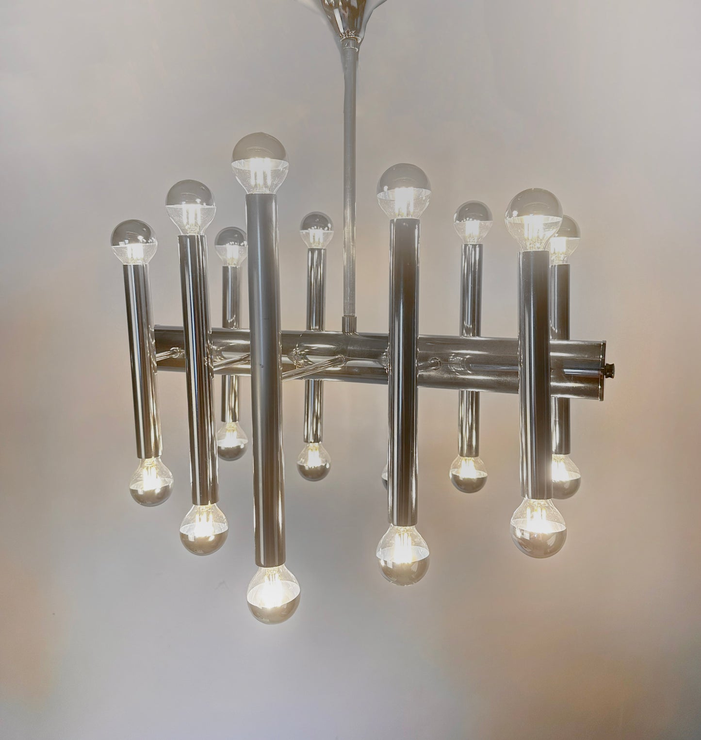 Vintage chrome pendant lamp attributed to Gaetano Sciolari