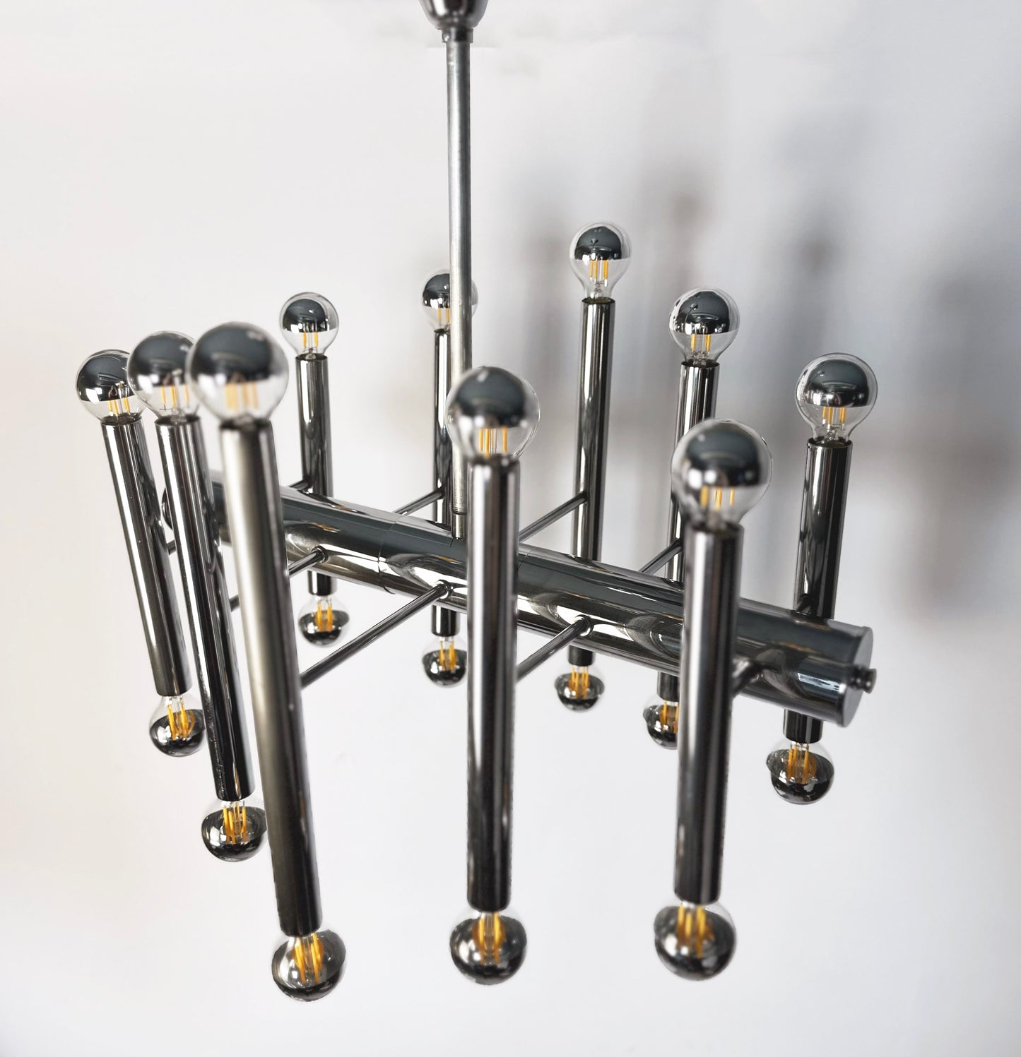 Vintage chrome pendant lamp attributed to Gaetano Sciolari