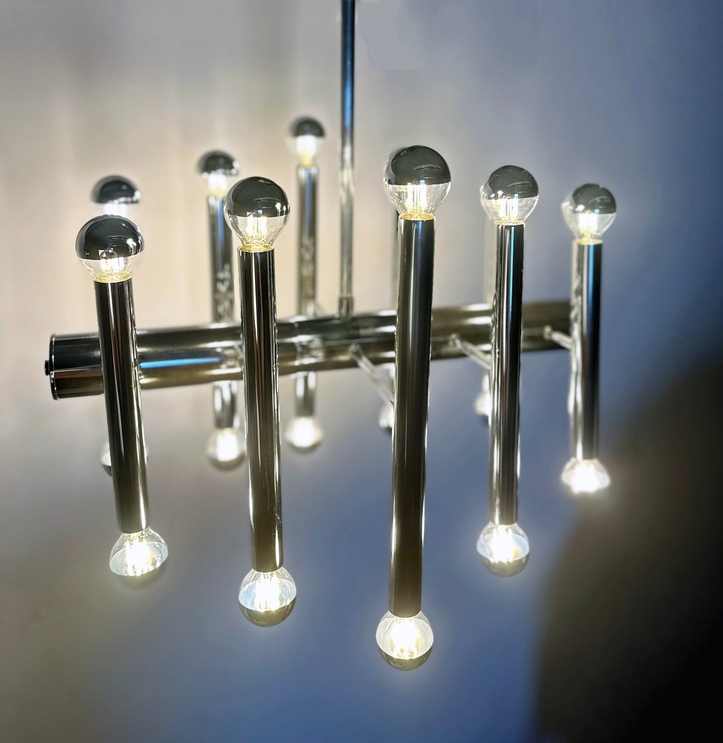 Vintage chrome pendant lamp attributed to Gaetano Sciolari