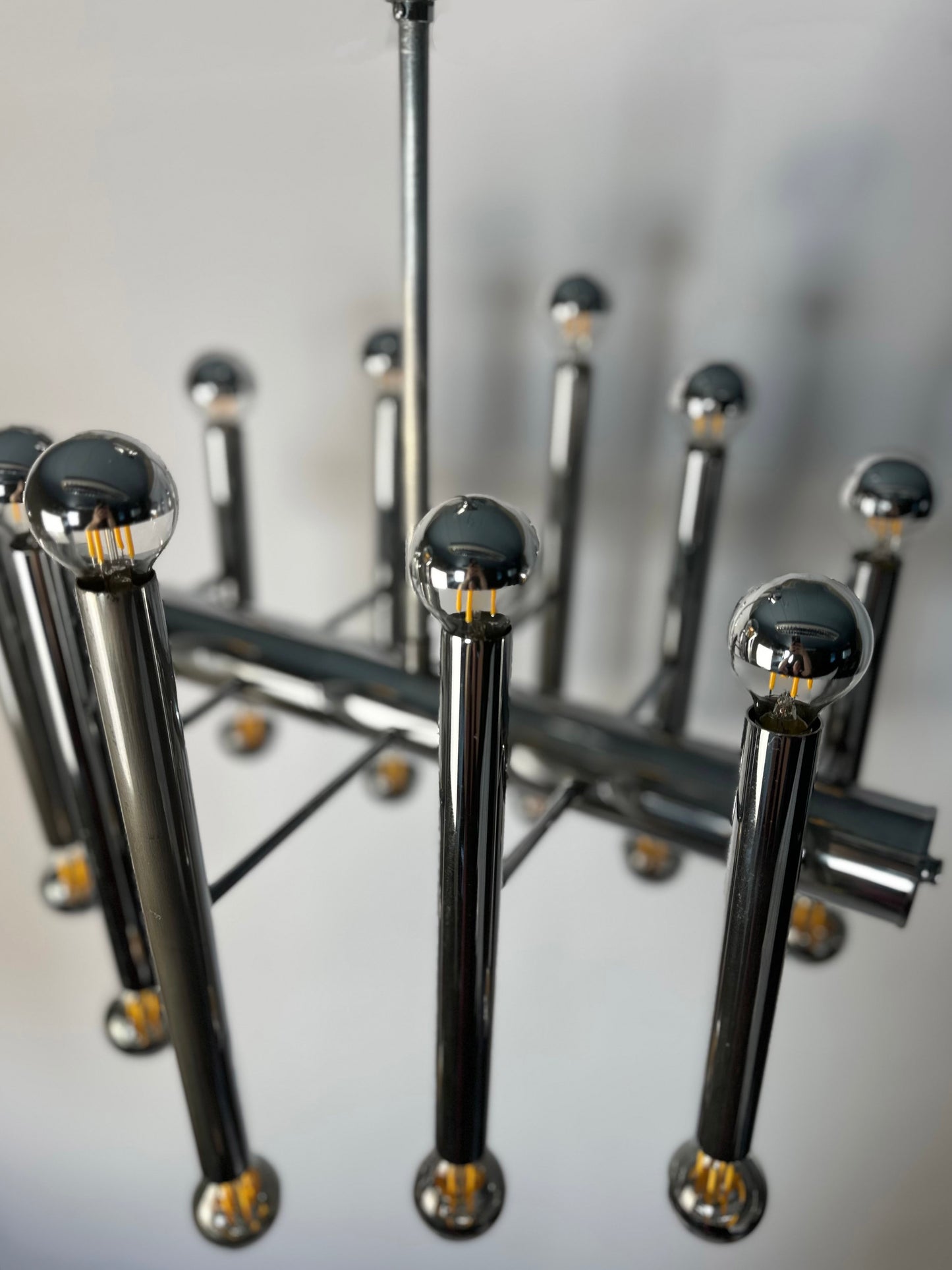Vintage chrome pendant lamp attributed to Gaetano Sciolari