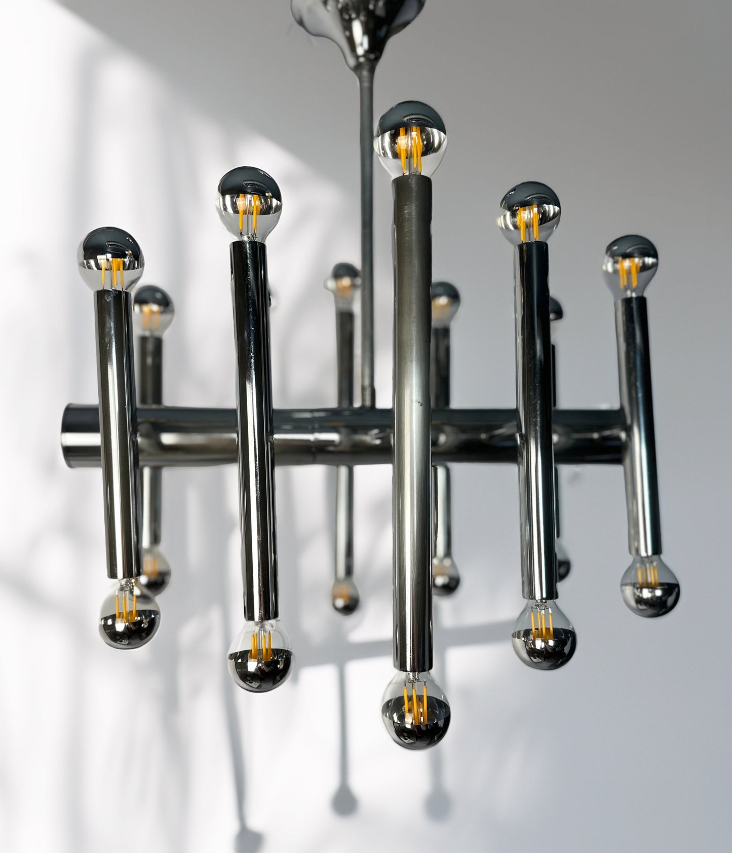 Vintage chrome pendant lamp attributed to Gaetano Sciolari