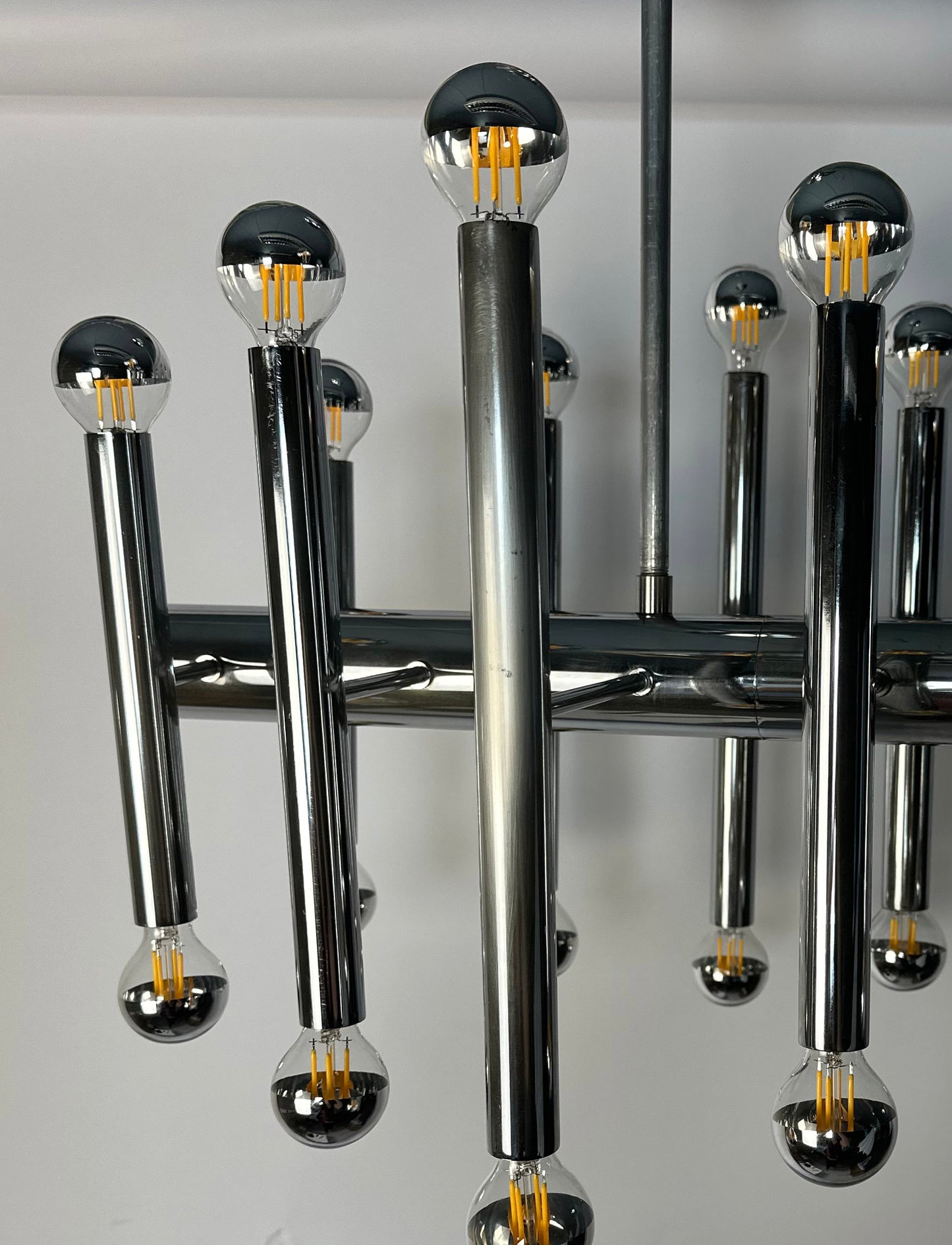 Vintage chrome pendant lamp attributed to Gaetano Sciolari