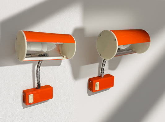 Pair of orange 1970s wall lamps from Ateljé Lyktan