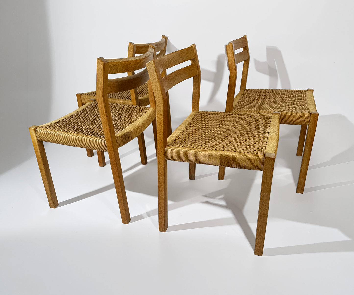J.H. Møller Model 401 Oak Dining Chairs with Original Danish Papercord — Denmark, 1970s