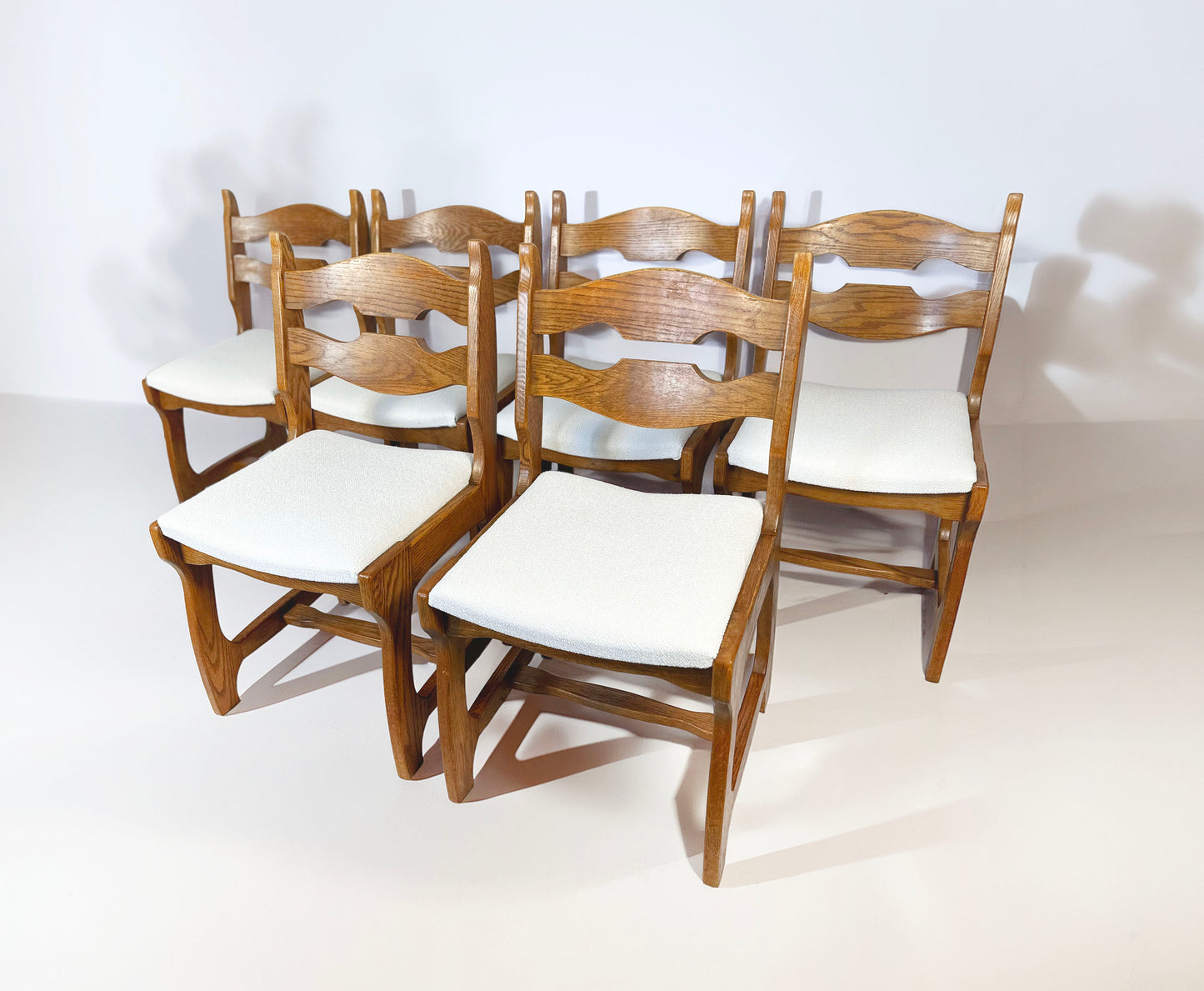 Set of 6 Belgian Brutalist Oak Dining Chairs, 1970s