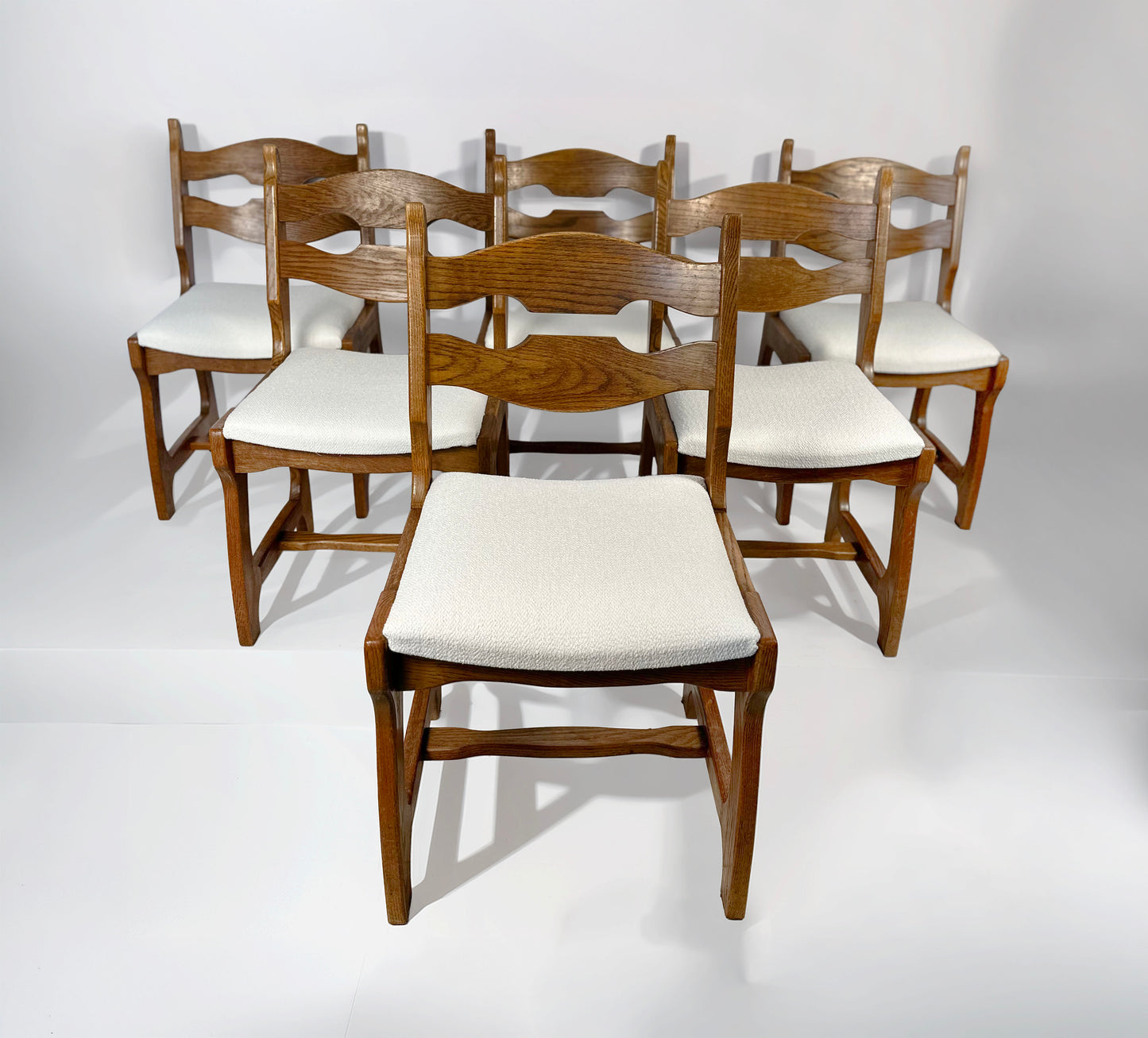 Set of 6 Belgian Brutalist Oak Dining Chairs, 1970s