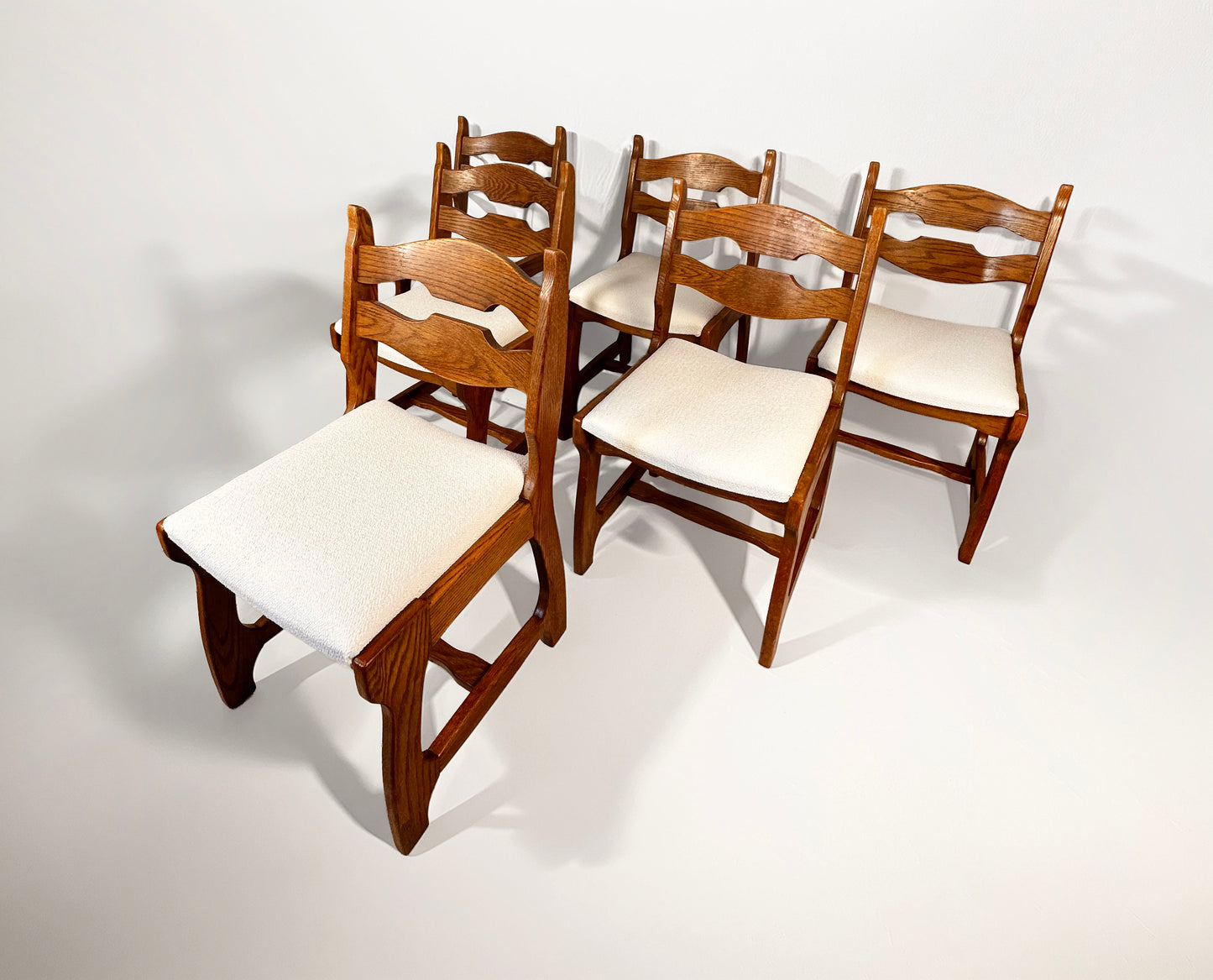 Set of 6 Belgian Brutalist Oak Dining Chairs, 1970s