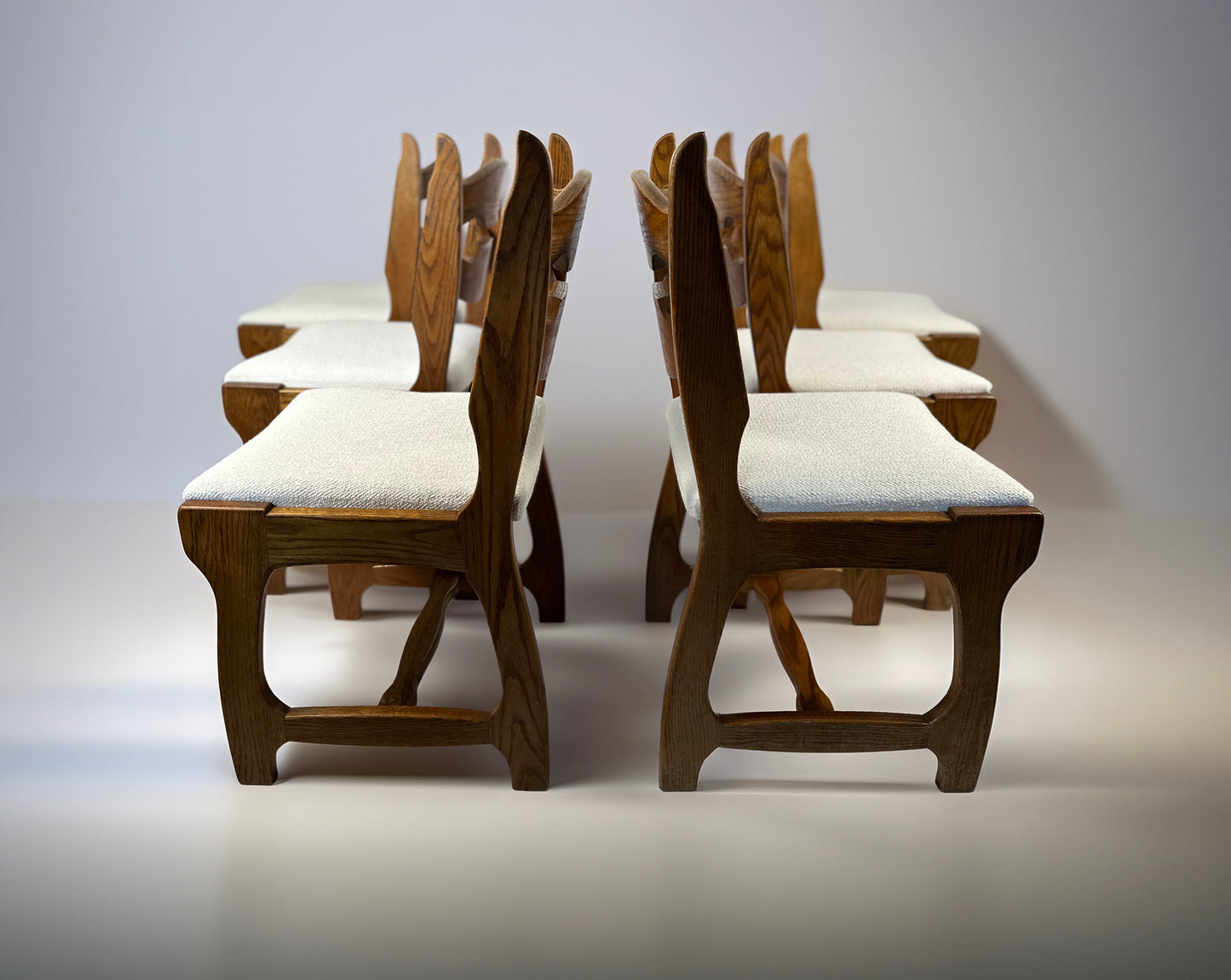 Set of 6 Belgian Brutalist Oak Dining Chairs, 1970s